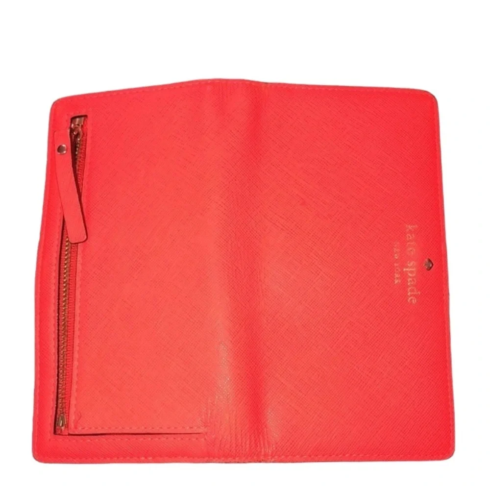 Kate Spade orange wristlet mobile case wallet genuine leather lots of slots